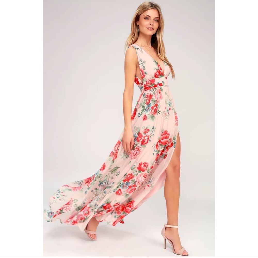 Lulu’s Garden Meandering Blush Floral Print Maxi Dress